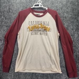 Lucky Brand Raglan Shirt Mens L Vintage Inspired Cream Maroon California 1980